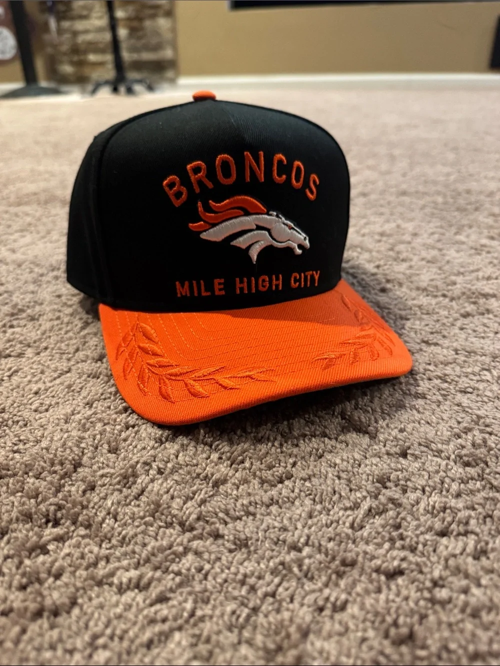 Denver Broncos Mile High City Embroidered Snapback Hat - Black & Orange Trucker